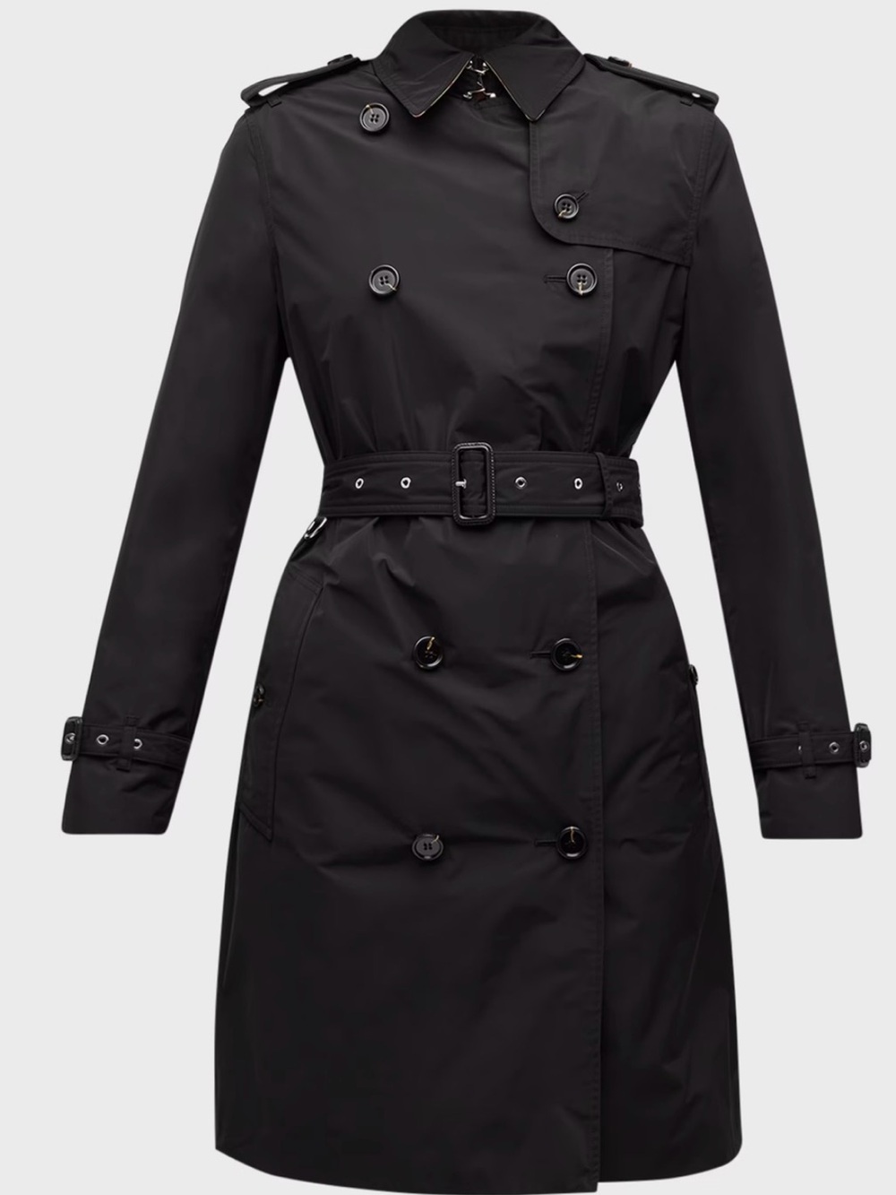 Burberry Black Double-Breasted Trench Coat with Belted Waist